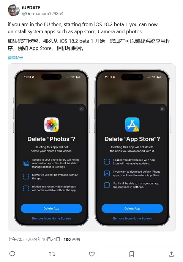 昭通苹果手机维修分享iOS 18.2 支持删除 App Store 应用商店 